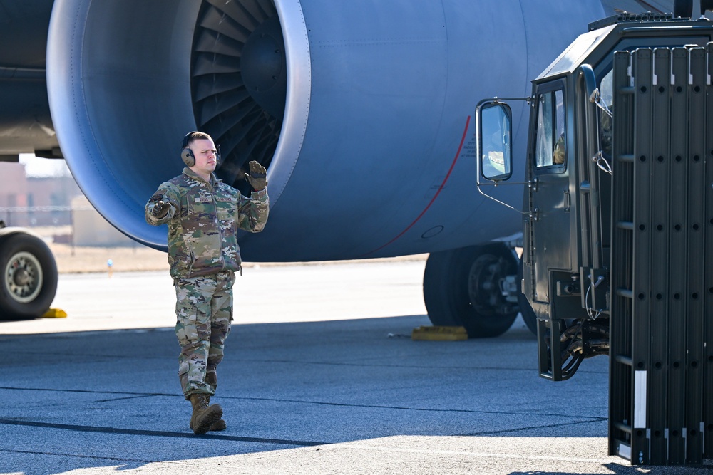 Scott AFB LRS loads cargo for Humanitarian Aid