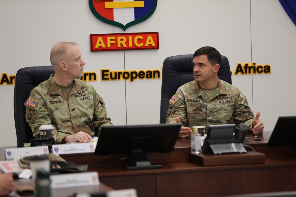 Col. Daniel Cederman meets with Brig. Gen. Brian Cashman