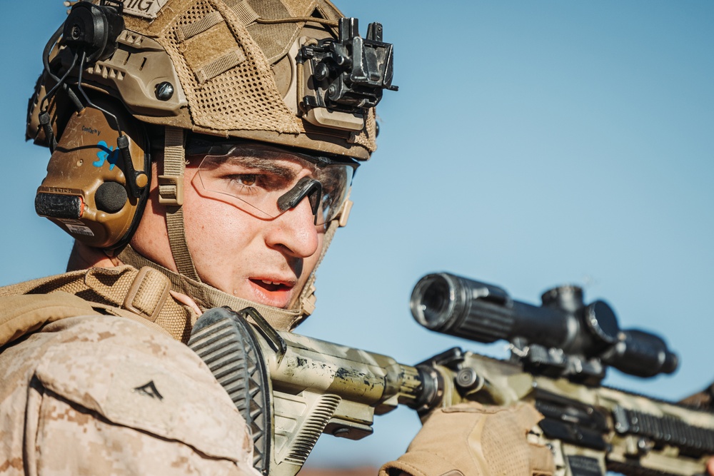 Marines with V26 conduct a platoon attack at Range 205 while participating in SLTE 2-24