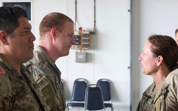 Maj. Gen. Michelle A. Schmidt, 7th Infantry Division Commanding General and Command Sgt. Maj. Stephen J. LaRocque Visit 16th Combat Aviation Brigade to Recognize Hard Work and Dedication