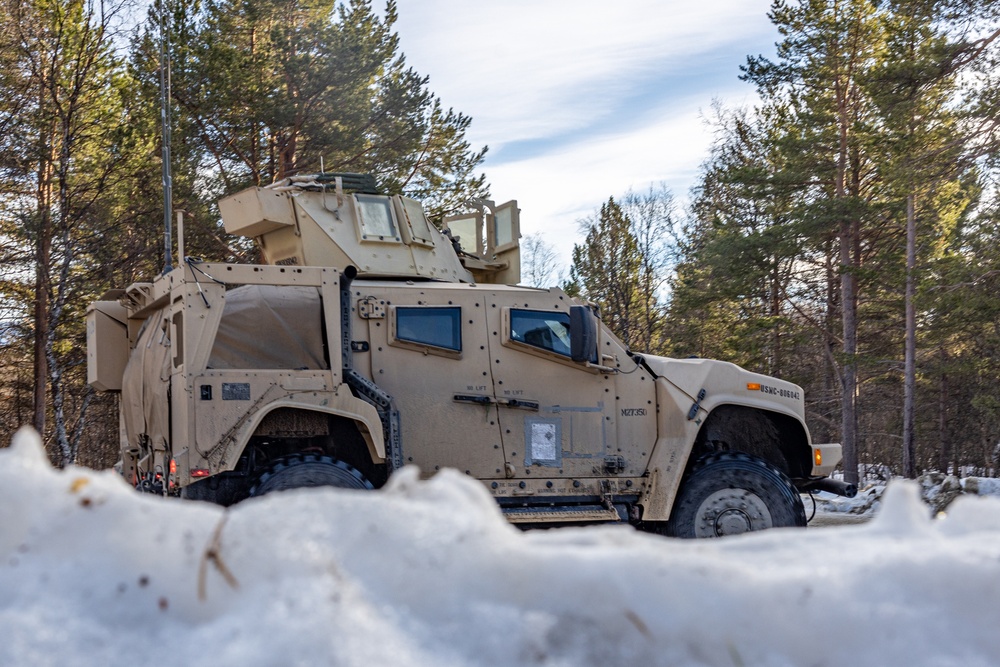 Exercise Nordic Response 24: U.S. Marines and Sailors with Combat Logistics Battalion 6 conduct security patrols