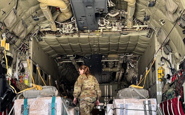 Coalition Airmen prepare humanitarian aid for airdrop into Gaza