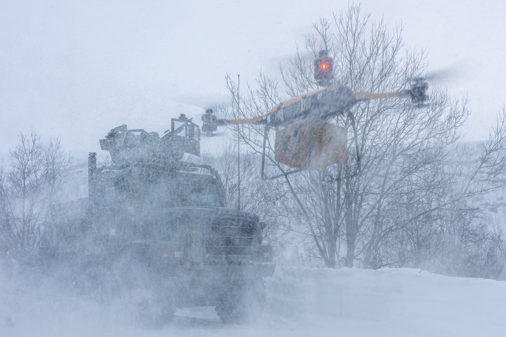 Exercise Nordic Response 24: U.S. Marines with Combat Logistics Battalion 6 conduct a resupply mission in Norway