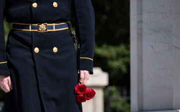 U.S. Army Staff Sgt. Thomas Tavenner Conducts His Last Walk at the Tomb of the Unknown Soldier and Earns the Guard, Tomb of the Unknown Soldier Identification Badge in the Same Afternoon