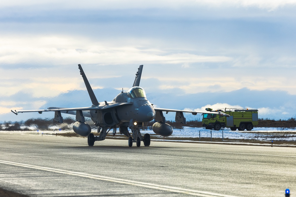 U.S. Marines with Marine Aerial Refueler Transport Squadron (VMGR) 252 refuel Finnish Air Force F/A-18 Hornets during Exercise Nordic Response 24