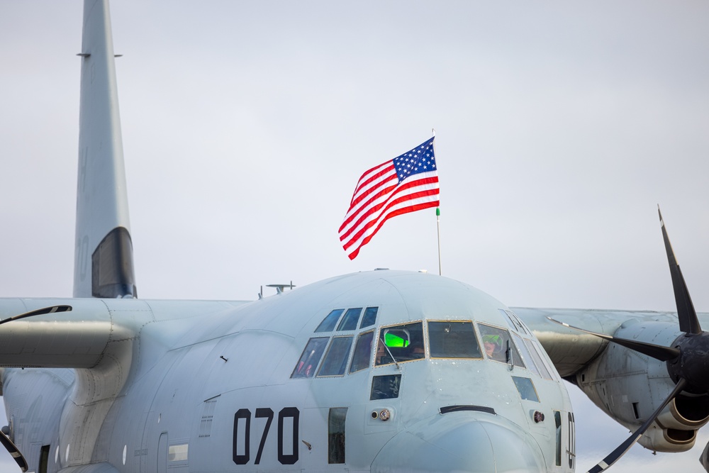 U.S. Marines with Marine Aerial Refueler Transport Squadron (VMGR) 252 refuel Finnish Air Force F/A-18 Hornets during Exercise Nordic Response 24