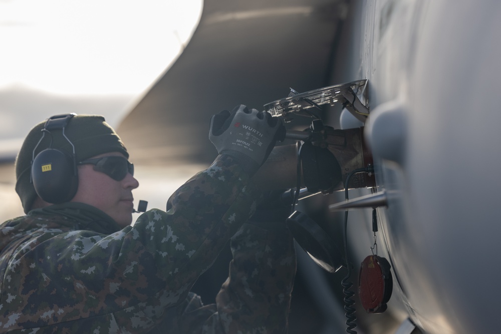 U.S. Marines with Marine Aerial Refueler Transport Squadron (VMGR) 252 refuel Finnish Air Force F/A-18 Hornets during Exercise Nordic Response 24