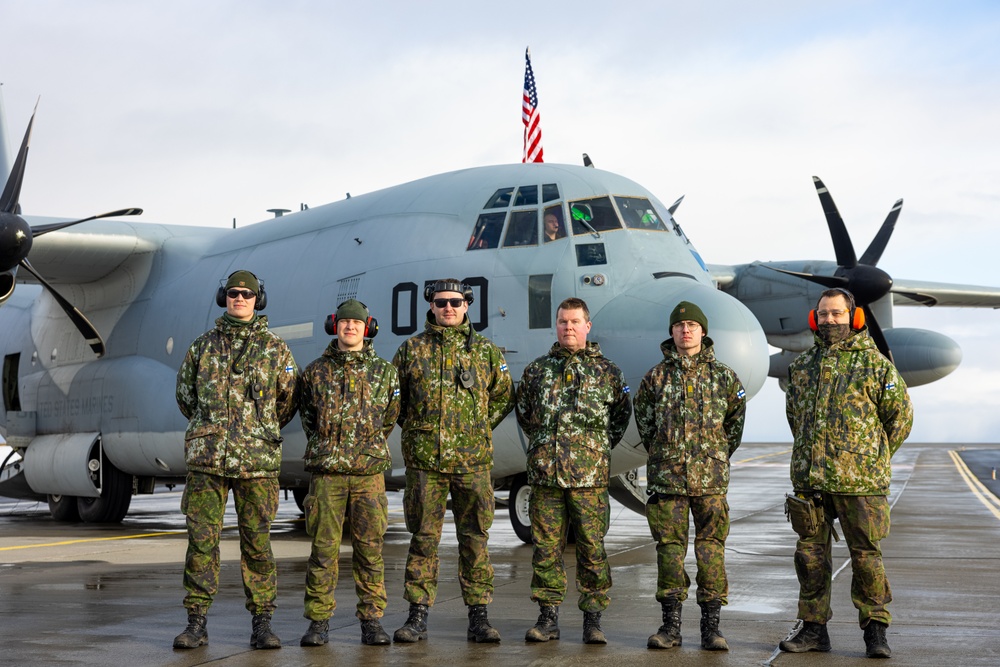 U.S. Marines with Marine Aerial Refueler Transport Squadron (VMGR) 252 refuel Finnish Air Force F/A-18 Hornets during Exercise Nordic Response 24