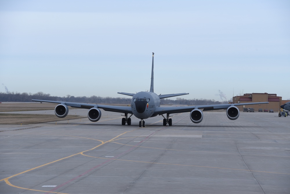 KC-135 taxies