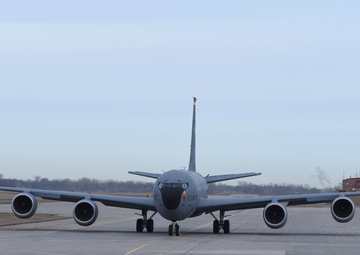 KC-135 taxies