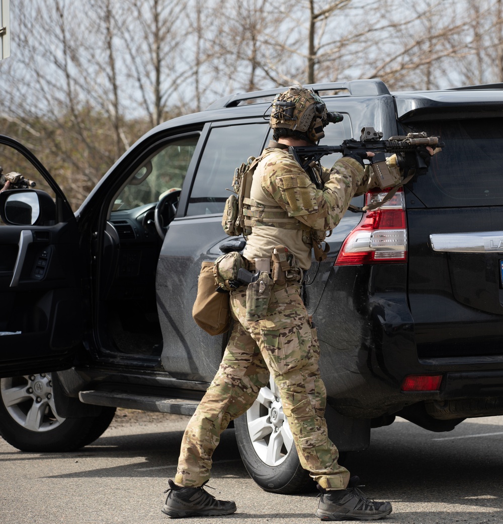 MARSOC Marines maintain security during a STX with Georgian guard and Georgian special operations forces soldiers during Trojan Footprint 24