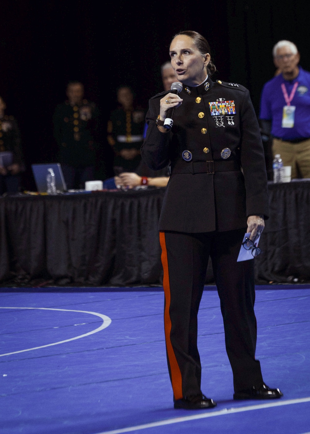 Major General Shea speaks at the National Collegiate Women’s Wrestling Championship in Cedar Rapids