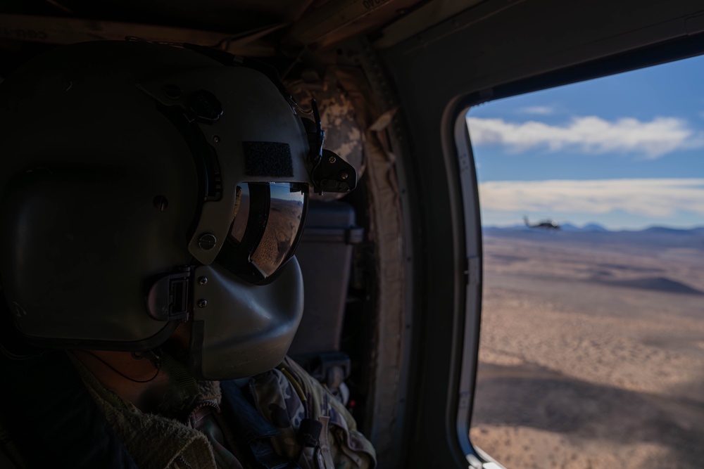 U.S. Army Flight Medic scans the desert