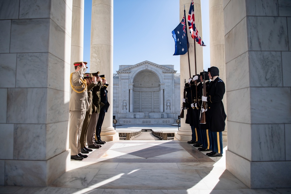 Chiefs of Staff of the British Army Gen. Patrick Sanders and Australian Army Lt. Gen. Simon Stuart Participate in an Army Full Honors Wreath-Laying Ceremony at the Tomb of the Unknown Soldier