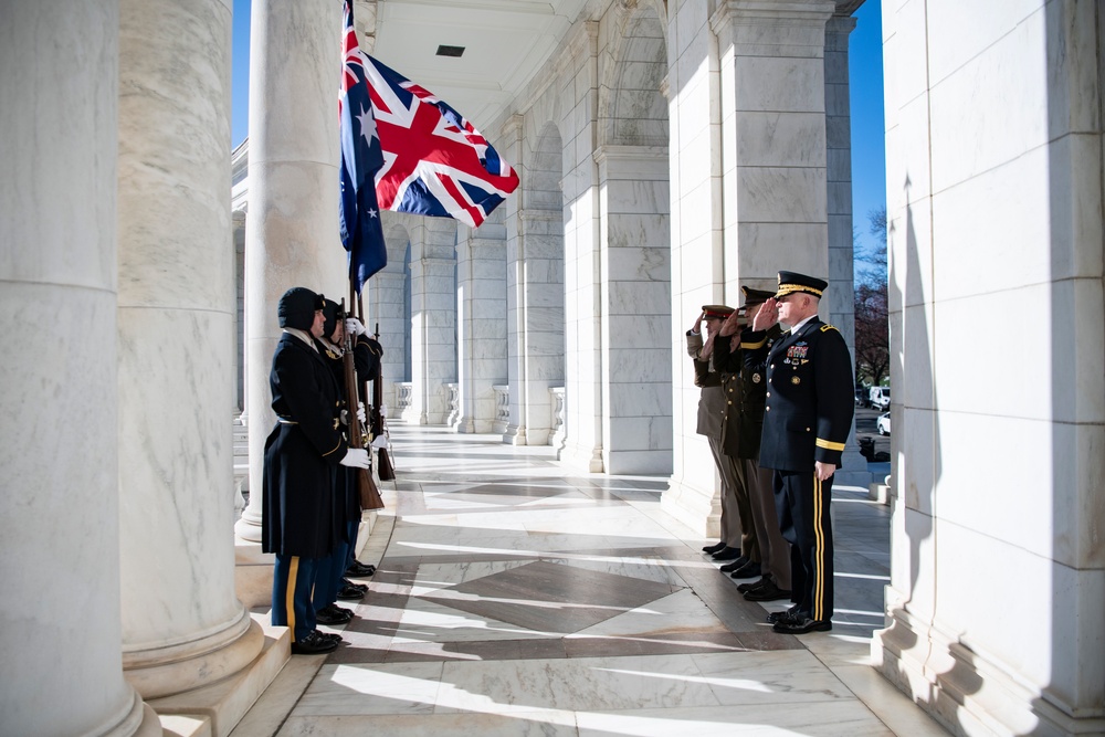 Chiefs of Staff of the British Army Gen. Patrick Sanders and Australian Army Lt. Gen. Simon Stuart Participate in an Army Full Honors Wreath-Laying Ceremony at the Tomb of the Unknown Soldier