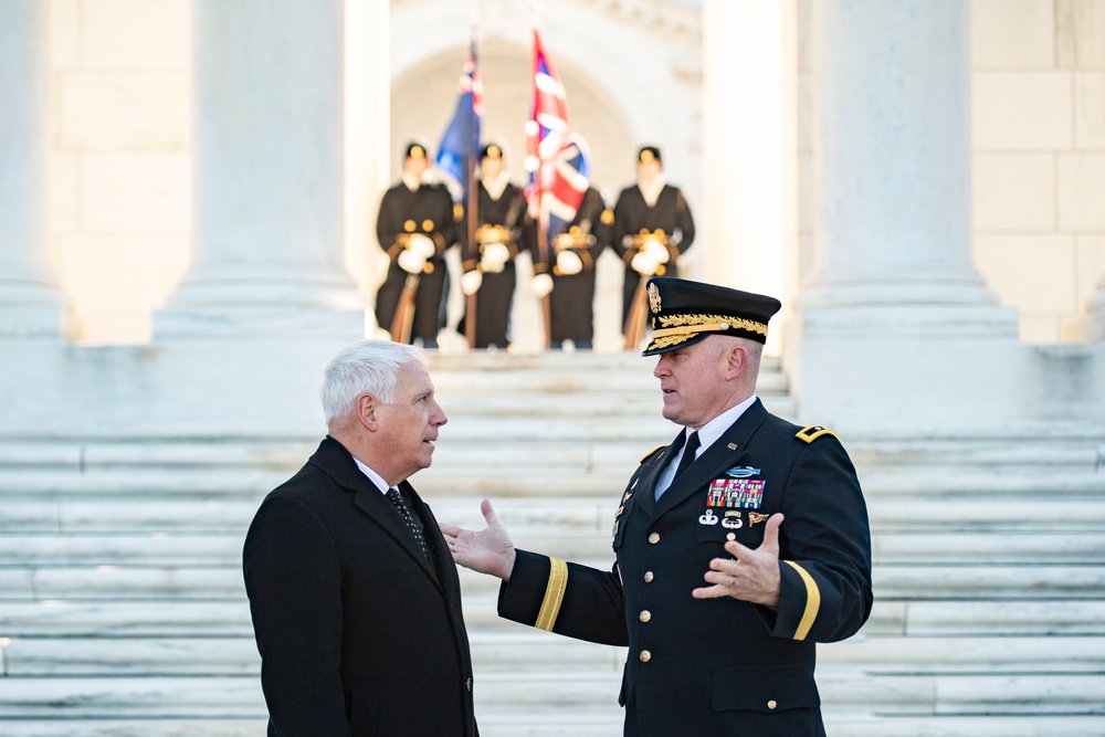 Chiefs of Staff of the British Army Gen. Patrick Sanders and Australian Army Lt. Gen. Simon Stuart Participate in an Army Full Honors Wreath-Laying Ceremony at the Tomb of the Unknown Soldier