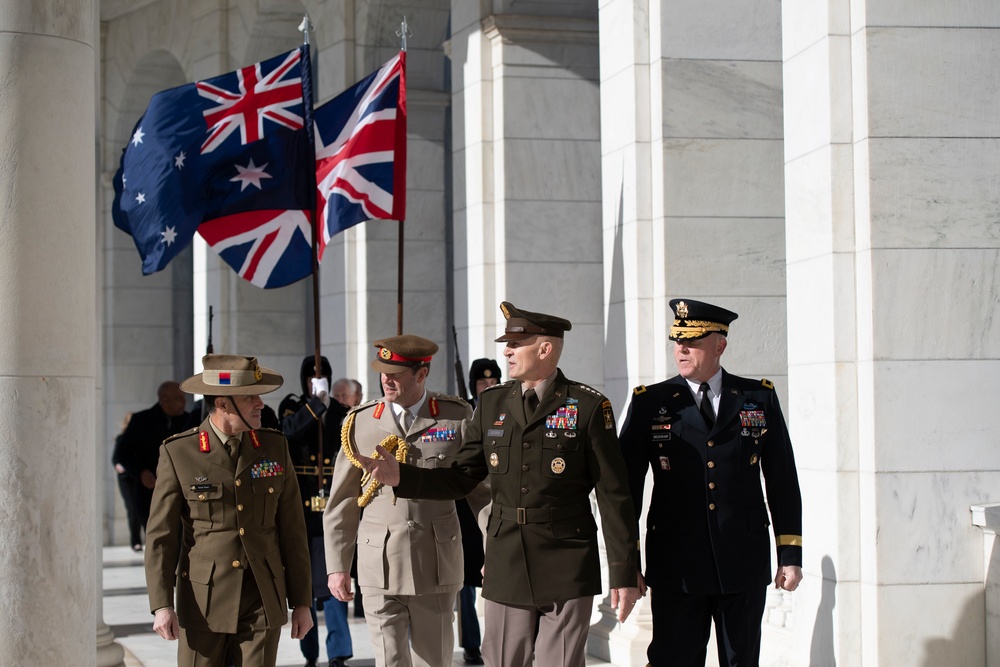 Chiefs of Staff of the British Army Gen. Patrick Sanders and Australian Army Lt. Gen. Simon Stuart Participate in an Army Full Honors Wreath-Laying Ceremony at the Tomb of the Unknown Soldier