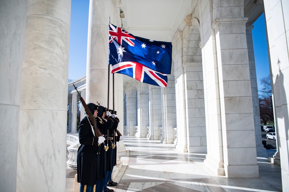 Chiefs of Staff of the British Army Gen. Patrick Sanders and Australian Army Lt. Gen. Simon Stuart Participate in an Army Full Honors Wreath-Laying Ceremony at the Tomb of the Unknown Soldier