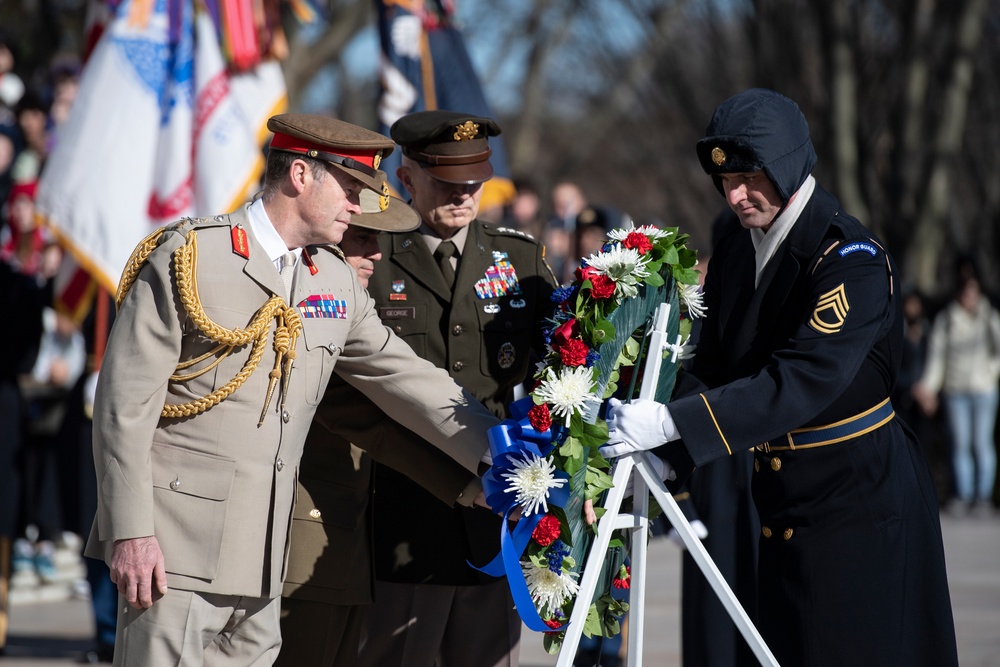 Chiefs of Staff of the British Army Gen. Patrick Sanders and Australian Army Lt. Gen. Simon Stuart Participate in an Army Full Honors Wreath-Laying Ceremony at the Tomb of the Unknown Soldier