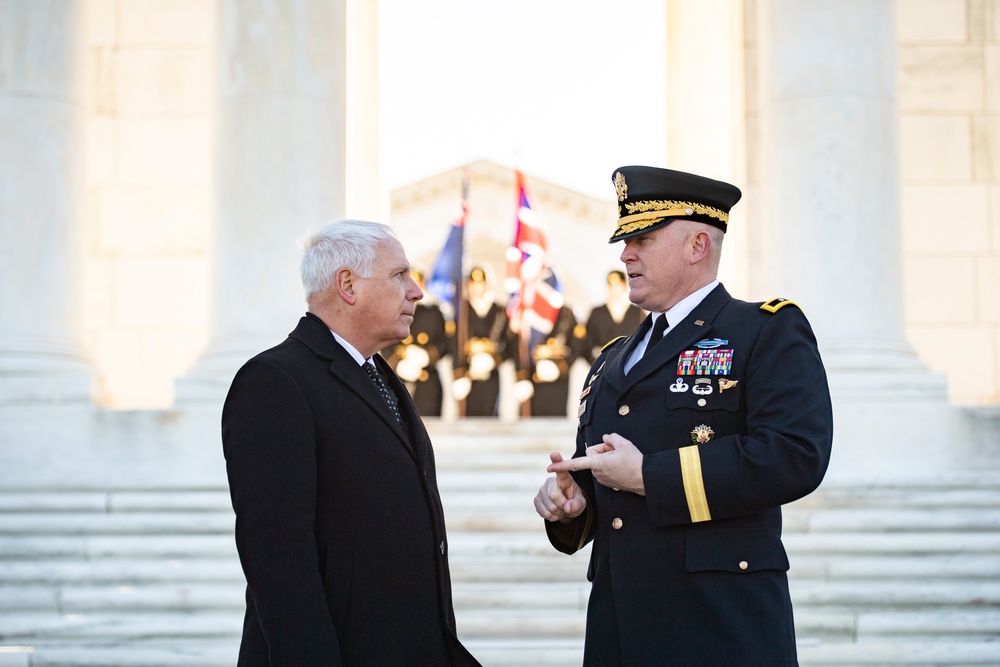 Chiefs of Staff of the British Army Gen. Patrick Sanders and Australian Army Lt. Gen. Simon Stuart Participate in an Army Full Honors Wreath-Laying Ceremony at the Tomb of the Unknown Soldier