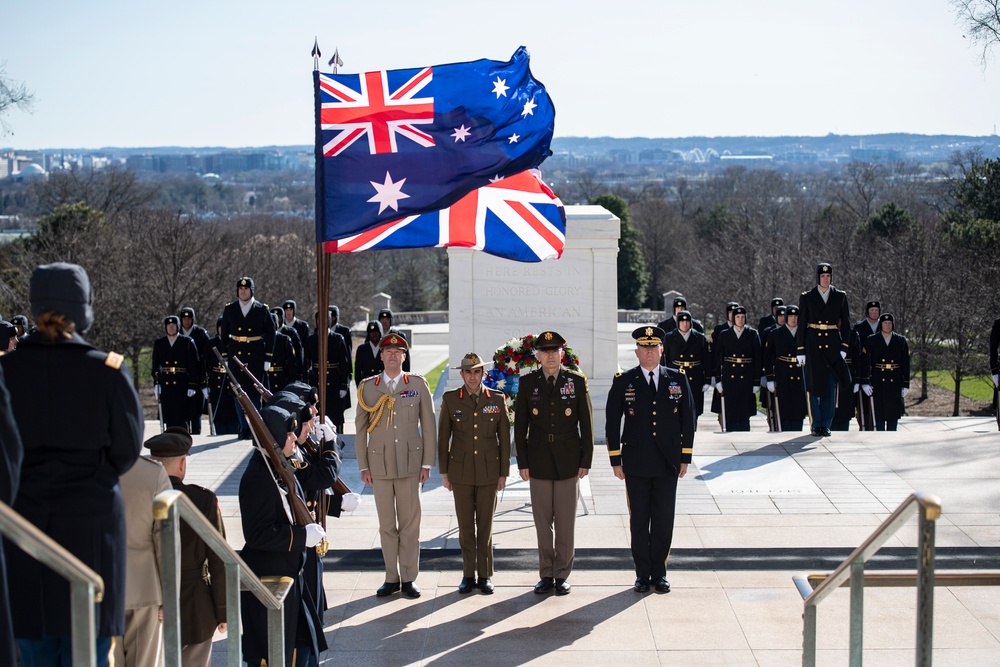 Chiefs of Staff of the British Army Gen. Patrick Sanders and Australian Army Lt. Gen. Simon Stuart Participate in an Army Full Honors Wreath-Laying Ceremony at the Tomb of the Unknown Soldier