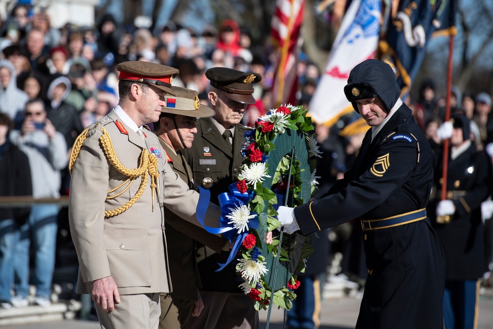 Chiefs of Staff of the British Army Gen. Patrick Sanders and Australian Army Lt. Gen. Simon Stuart Participate in an Army Full Honors Wreath-Laying Ceremony at the Tomb of the Unknown Soldier