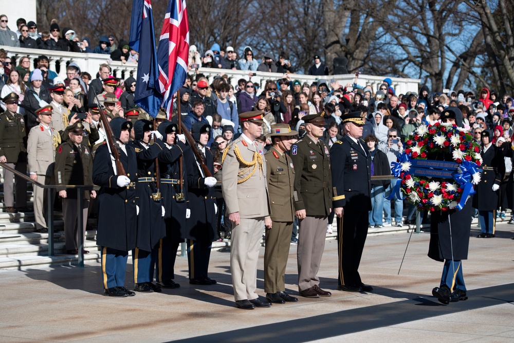 Chiefs of Staff of the British Army Gen. Patrick Sanders and Australian Army Lt. Gen. Simon Stuart Participate in an Army Full Honors Wreath-Laying Ceremony at the Tomb of the Unknown Soldier