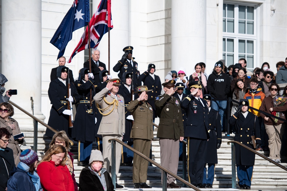 Chiefs of Staff of the British Army Gen. Patrick Sanders and Australian Army Lt. Gen. Simon Stuart Participate in an Army Full Honors Wreath-Laying Ceremony at the Tomb of the Unknown Soldier