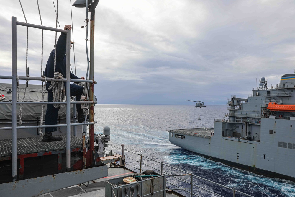 USS Carter Hall (LSD 50) Conducts Replenishment-at-Sea, March 11, 2024