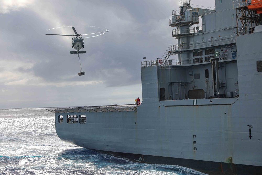 USS Carter Hall (LSD 50) Conducts Replenishment-at-Sea, March 11, 2024