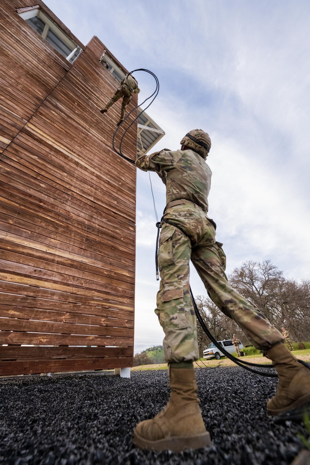 63rd Readiness Division Soldiers complete repel tower during the Division Best Squad Competition