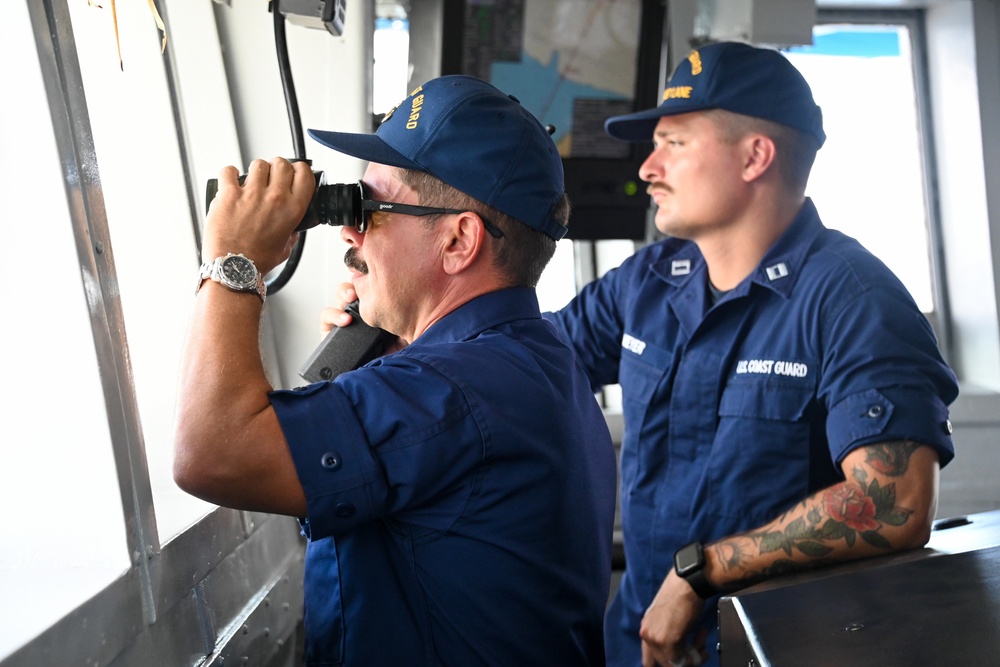 U.S. Coast Guard Cutter Harriet Lane moors in Cairns, Australia