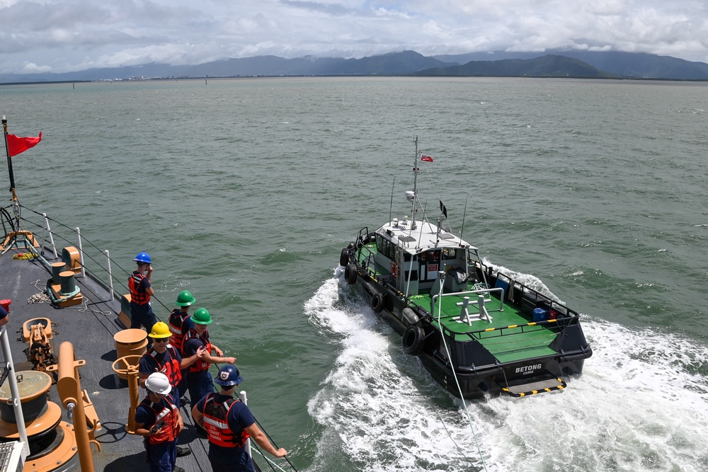 U.S. Coast Guard Cutter Harriet Lane moors in Cairns, Australia