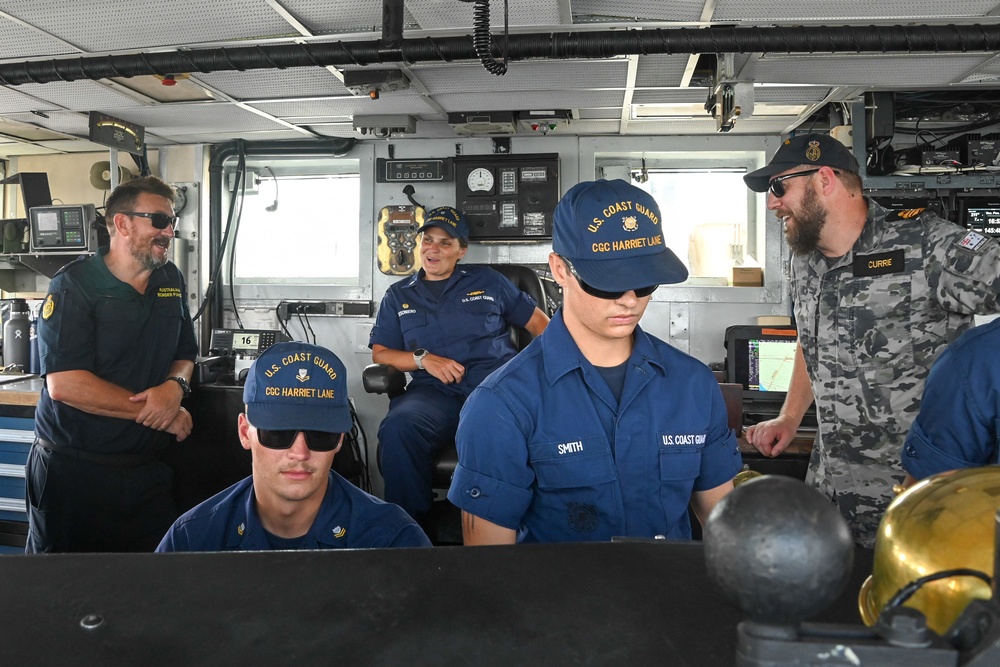 U.S. Coast Guard Cutter Harriet Lane moors in Cairns, Australia