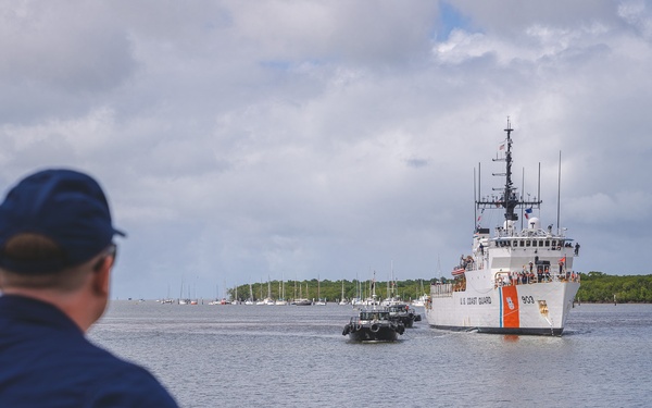 U.S. Coast Guard Cutter Harriet Lane moors in Cairns, Australia