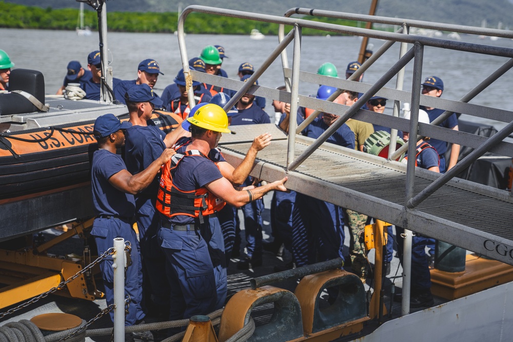 U.S. Coast Guard Cutter Harriet Lane moors in Cairns, Australia