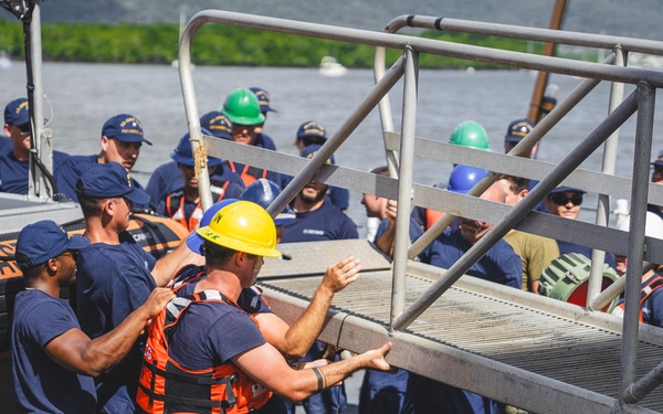 U.S. Coast Guard Cutter Harriet Lane moors in Cairns, Australia