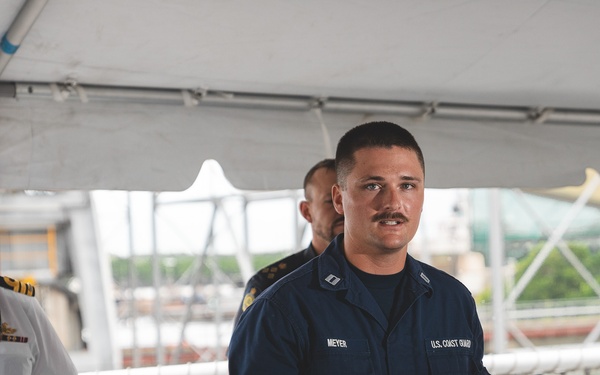 U.S. Coast Guard Cutter Harriet Lane command hosts press conference in Cairns, Australia