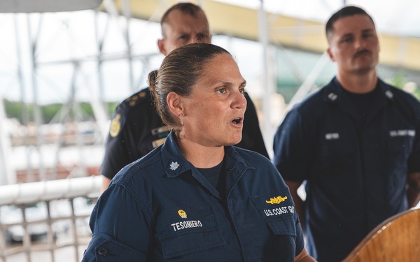 U.S. Coast Guard Cutter Harriet Lane command hosts press conference in Cairns, Australia