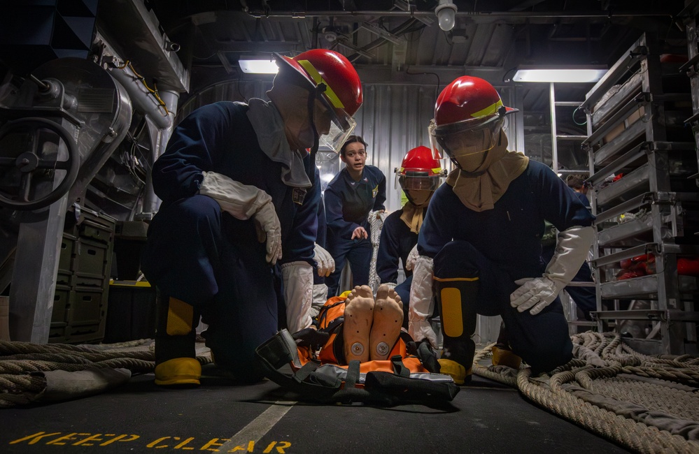 USS Mobile (LCS 26) Sailors Conduct Damage Control Drill