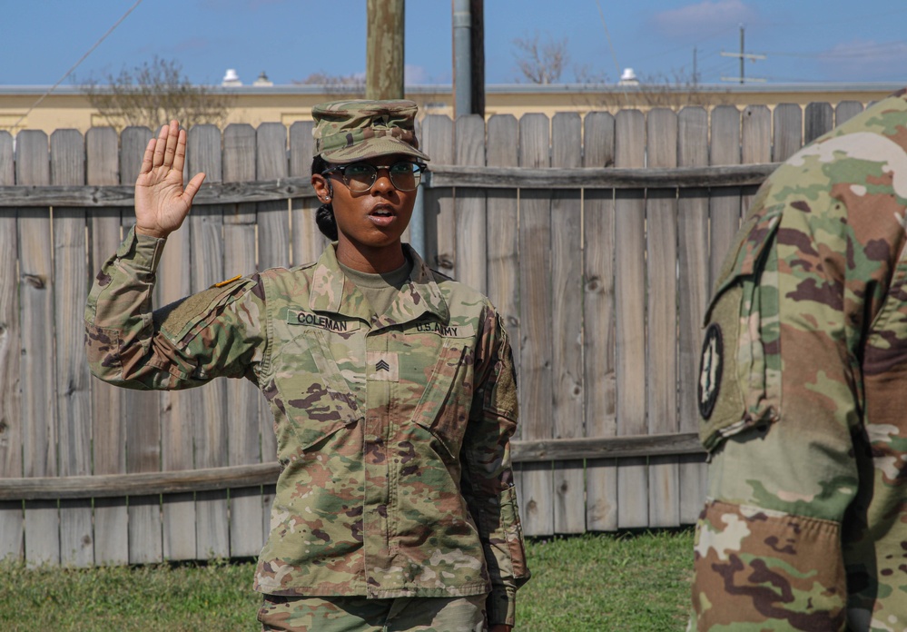 Reenlistment ceremony for Sgt. Destyni Coleman, HHC, 89th Military Police Brigade