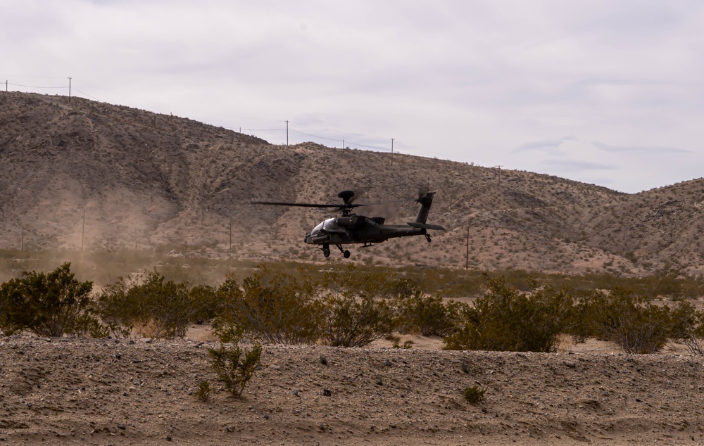 AH-64D Apache takeoff during NTC 24-03