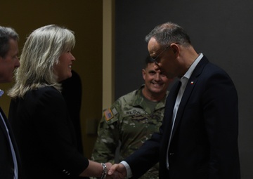 3rd Infantry Division leadership and spouses await Polish President Andrzej Duda
