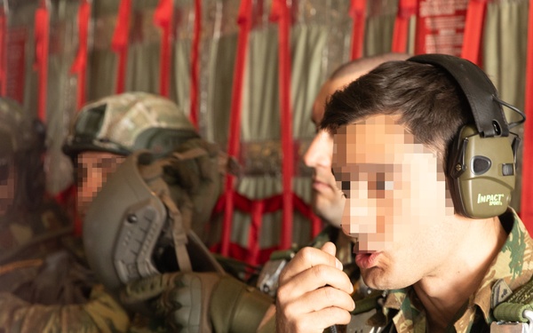 Greek special operations forces soldiers jump during Trojan Footprint 2024