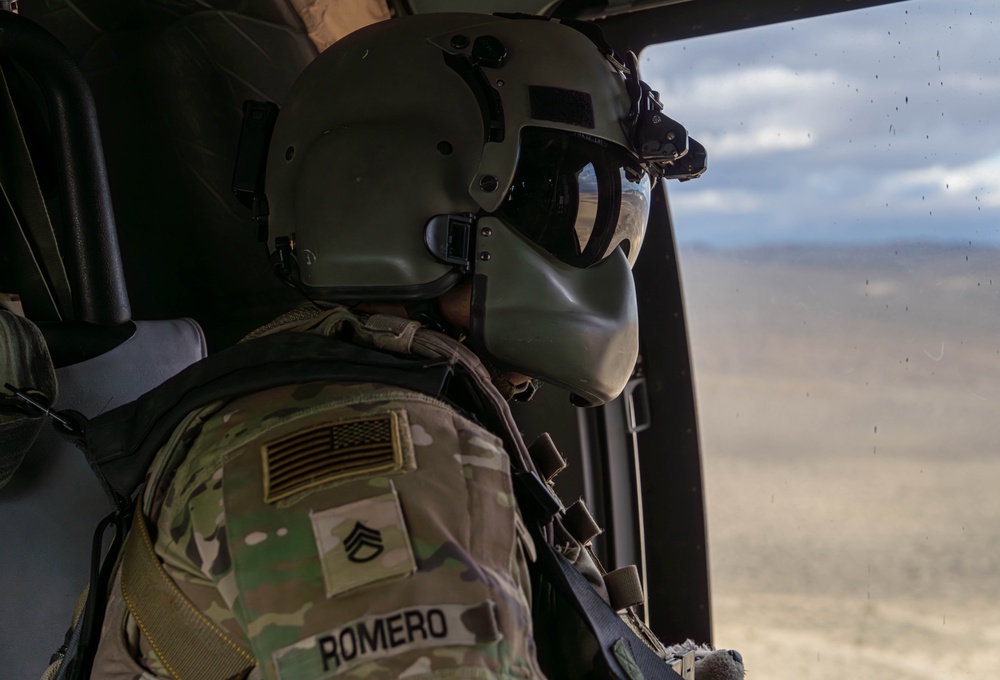 U.S. Army Flight Medic scans the desert