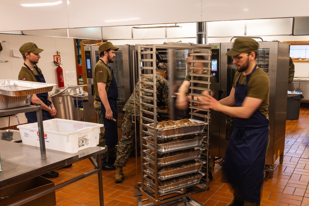 U.S. Marines and Soldiers partner with Norwegian kitchen staff during Exercise Nordic Response 24