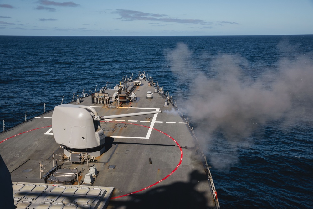 USS John S. McCain conducts Mark 45 5-inch live fire exercise