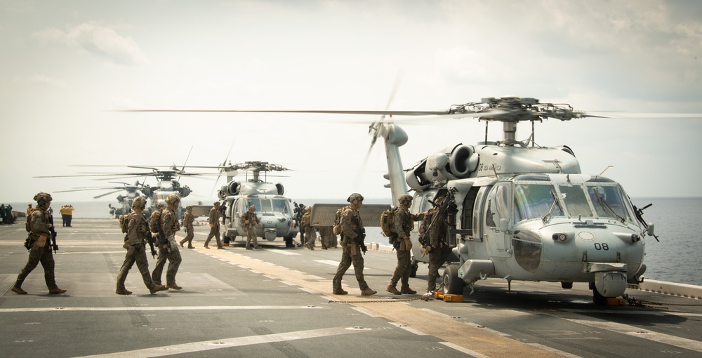 USS America (LHA 6) Sailors conduct flight operations