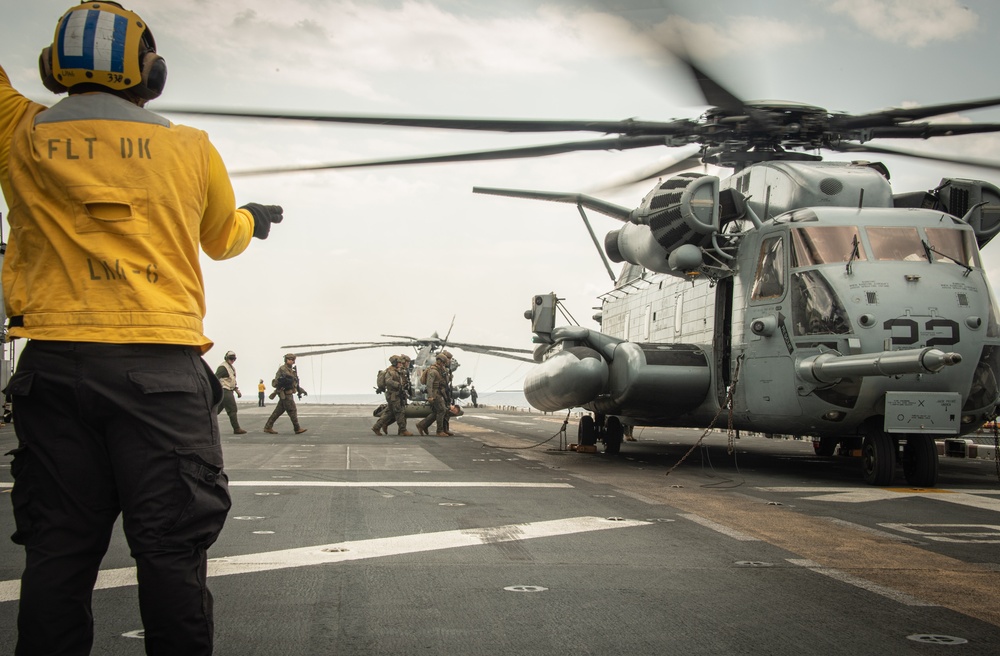 USS America (LHA 6) Sailors conduct flight operations