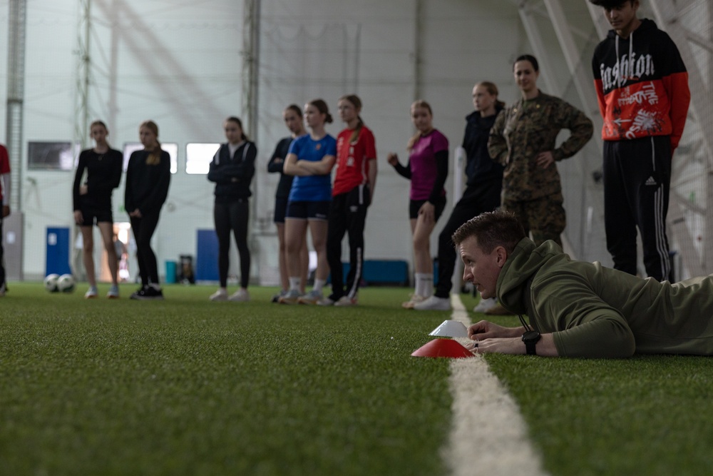 U.S. Marines participate in a Sports Day at a Norwegian School after Nordic Response 24